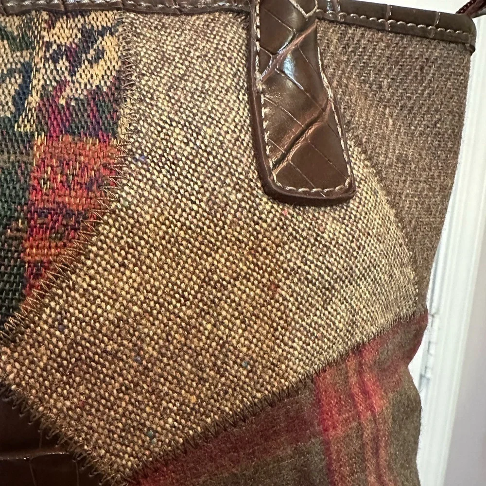 Womens Patchwork Handbag Small Corduroy Plaid Faux Leather Hobo Boho Zip Pockets